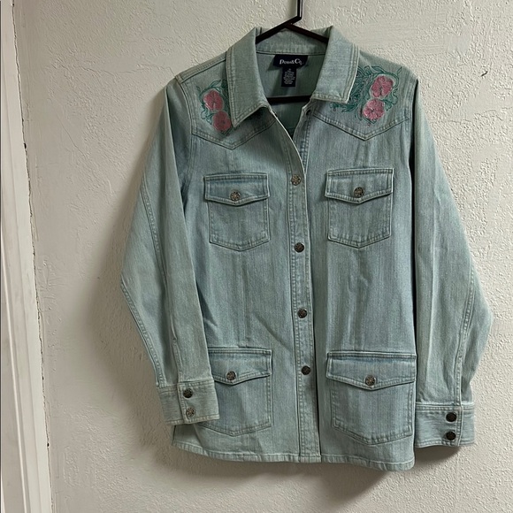 Denim&Co Light Blue Floral Embroidered Jacket - Picture 1 of 7